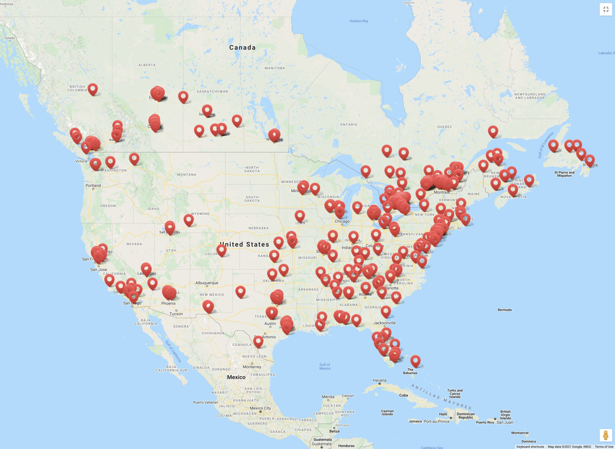 Map of Clients we've helped in North America